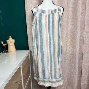 For Cynthia by Anthropologie Linen/Visocse Sleeveless Striped Dress Size Medium